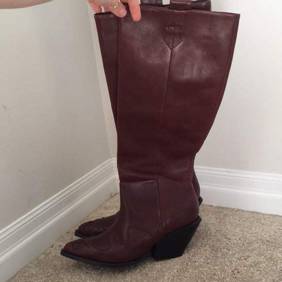 H&M real leather dark red boots size 6.5 - Picture 2 of 5